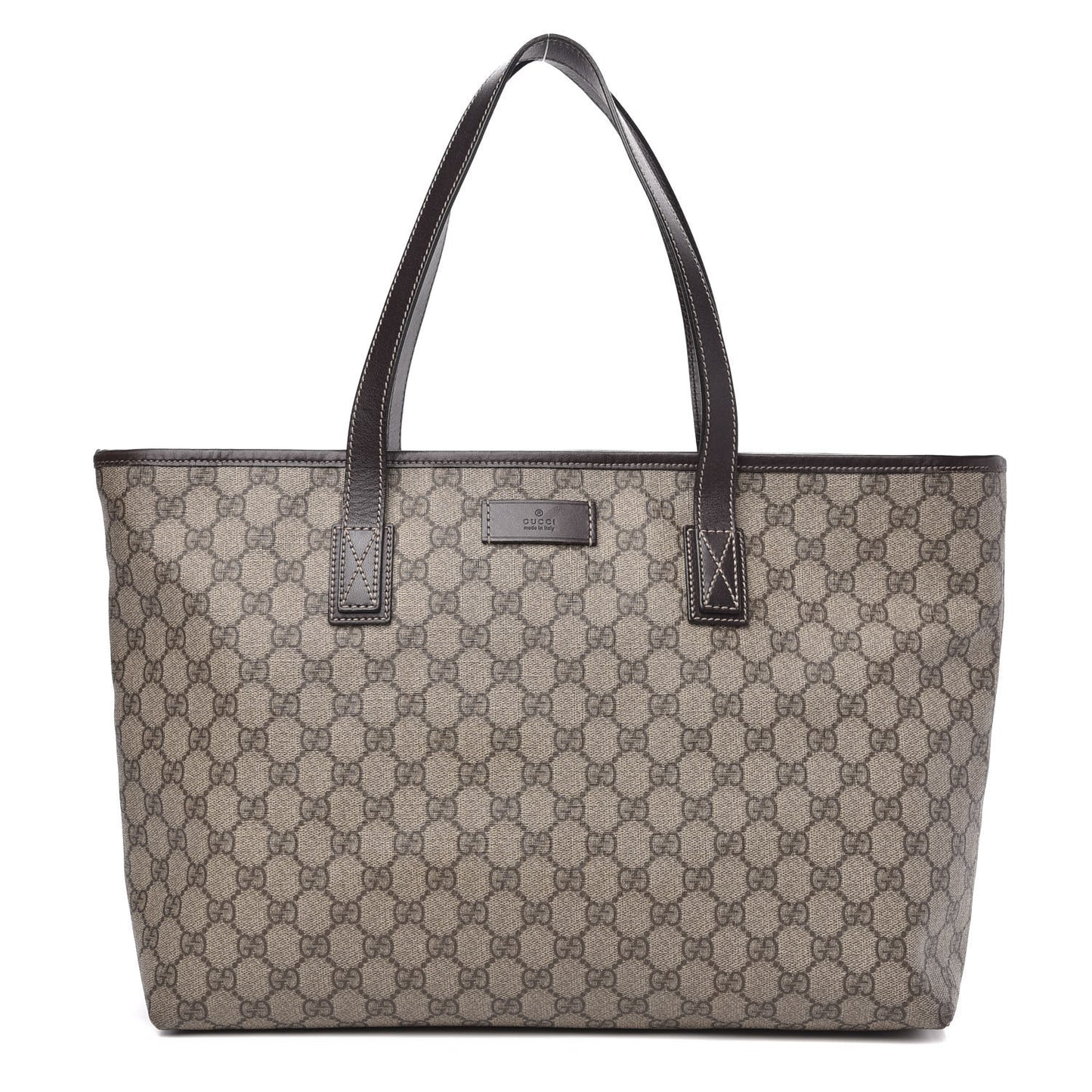 GG Supreme Monogram Medium Zippered Shopping Tote Dark Brown