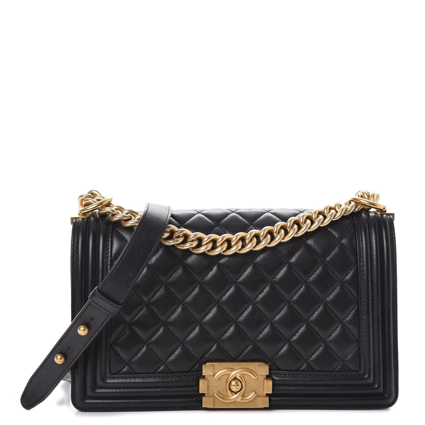 Lambskin Quilted Medium Boy Flap Black