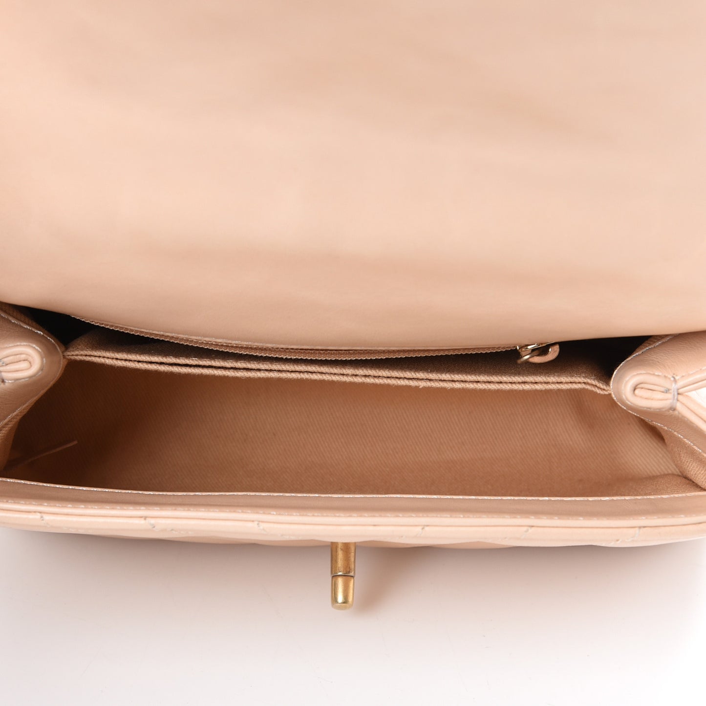 Calfskin Chevron Quilted Mini Coco Handle Flap Beige