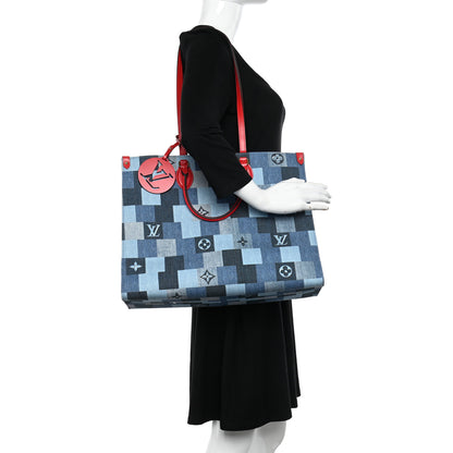 Louis Vuitton Denim Damier Monogram Onthego Blue Rouge 2 of 9
