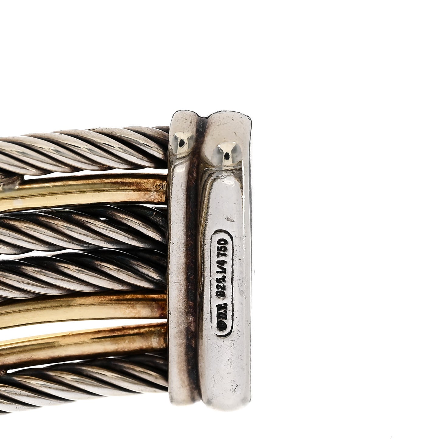 Sterling Silver 18K Yellow Gold 21mm Four Row Crossover Cuff Bracelet