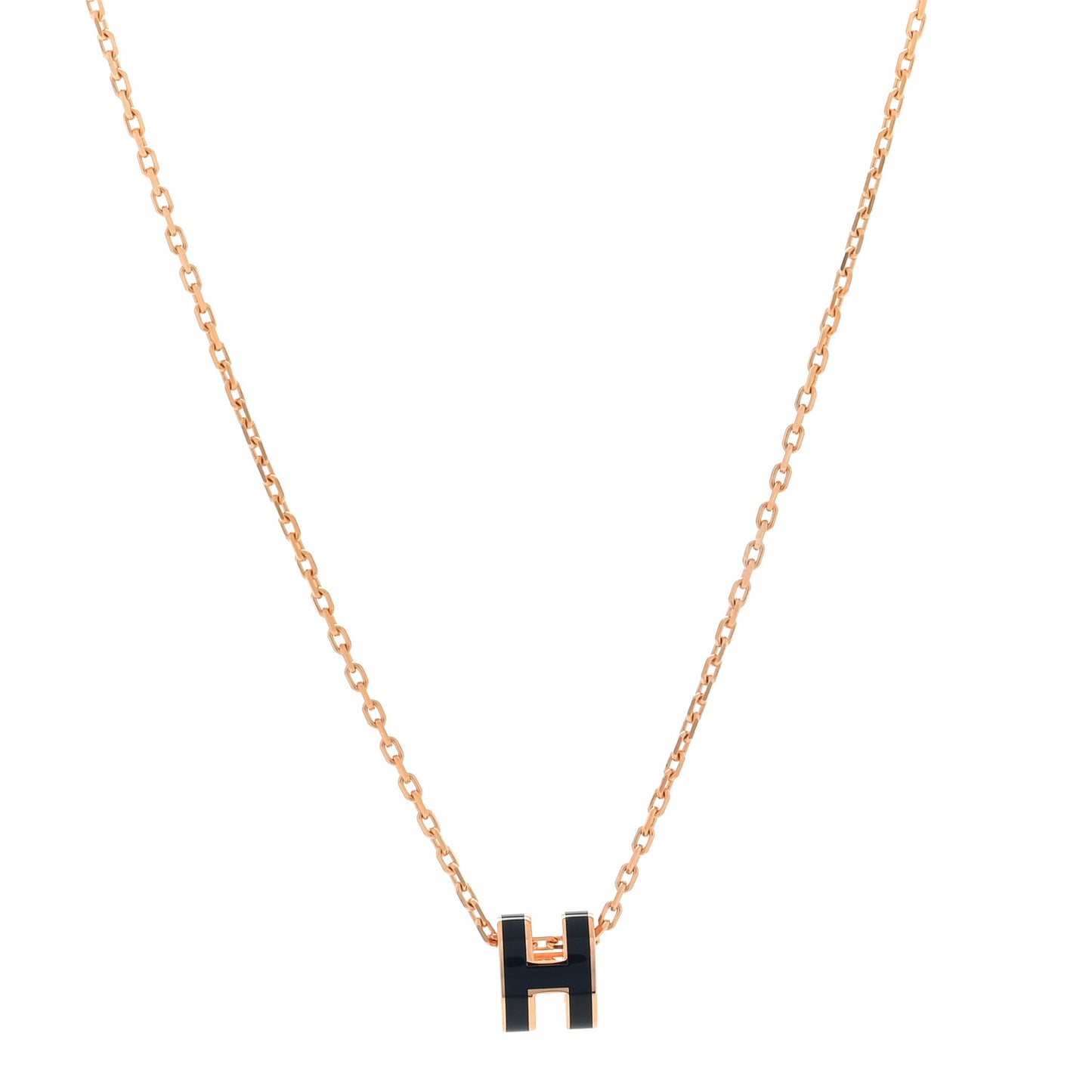Lacquered Rose Gold Mini Pop H Pendant Necklace Navy Bleu