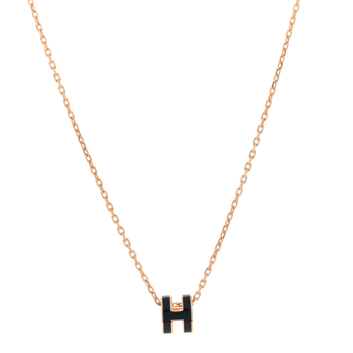 Hermes Lacquered Rose Gold Mini Pop H Pendant Necklace Navy Bleu 1 of 6
