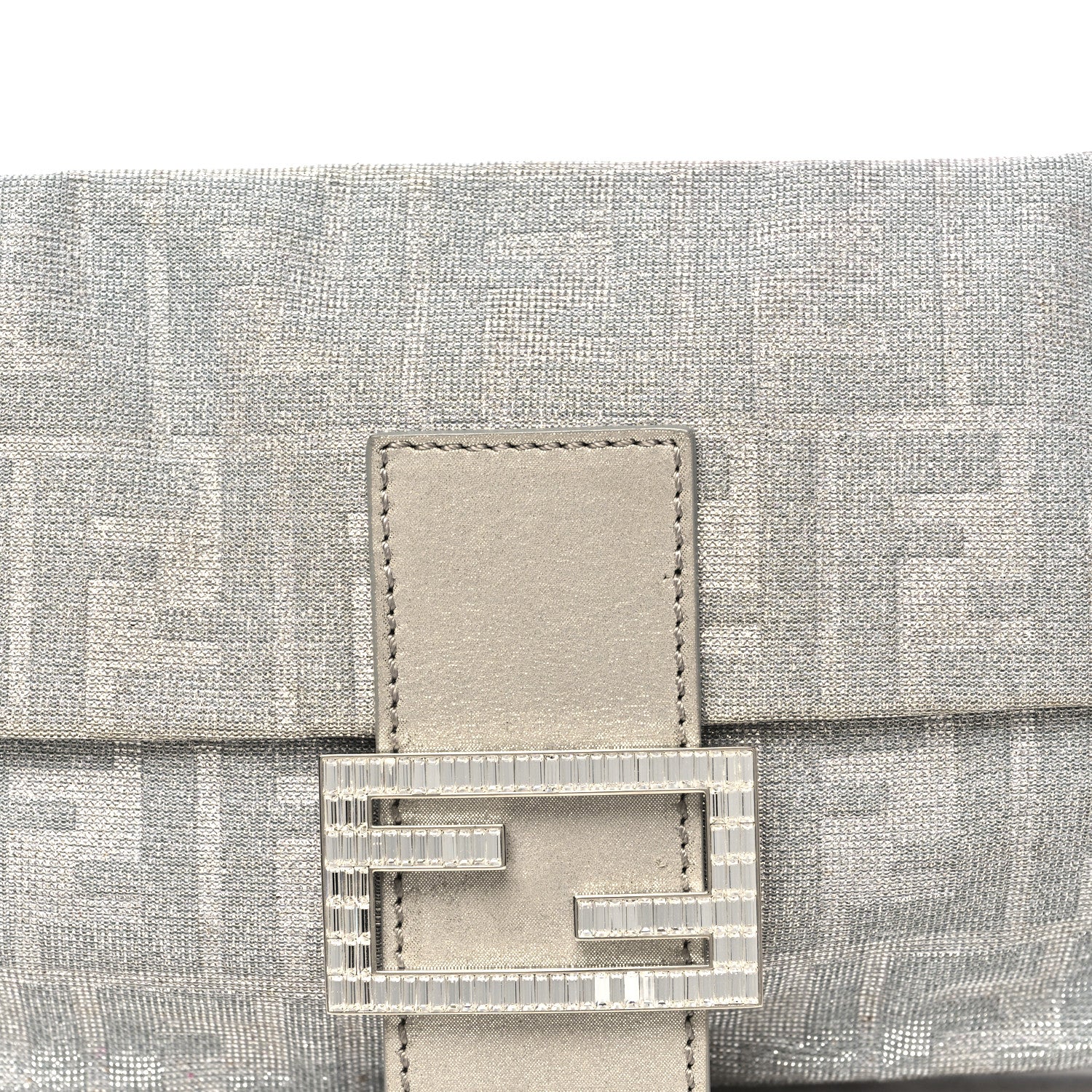 Fendi Metallic Lurex Zucca Vitello Baguette Argento 8 of 10