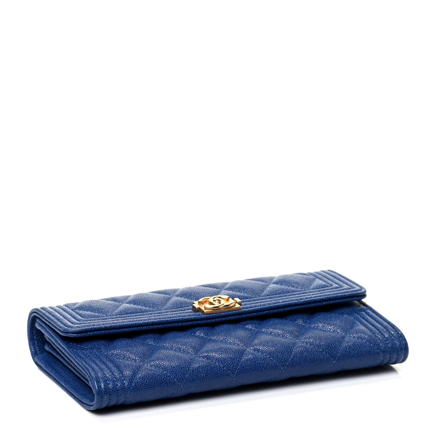 Chanel Caviar Quilted Large Boy Gusset Flap Wallet Blue 3 of 4