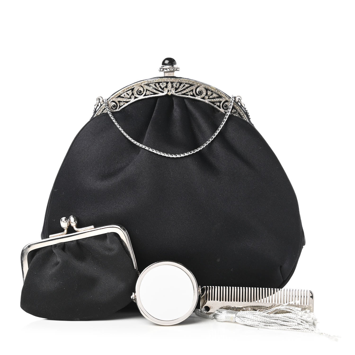 Judith Leiber Satin Crystal Pleated Evening Bag Black 10 of 11