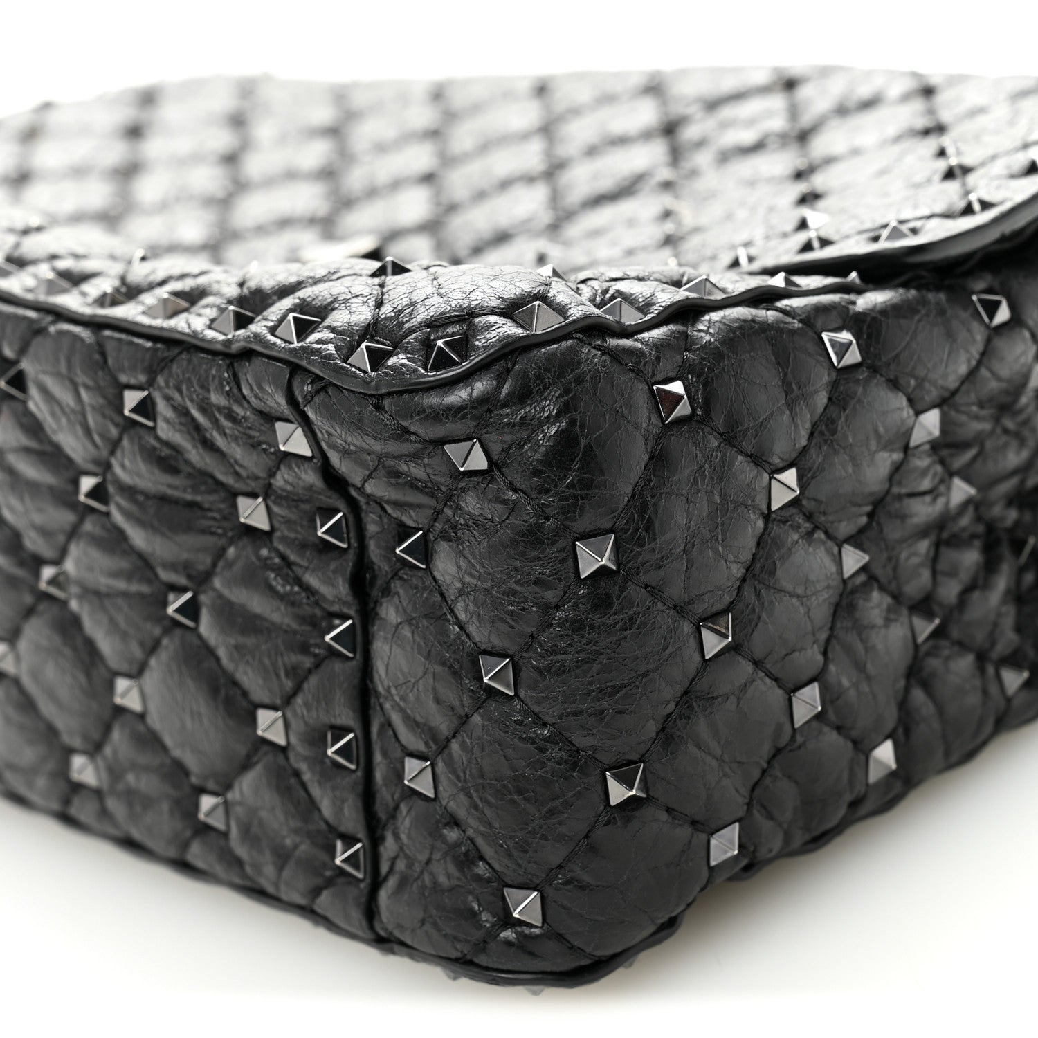 Valentino Garavani Craquele Nappa Large Rockstud Spike Shoulder Bag Black 9 of 9
