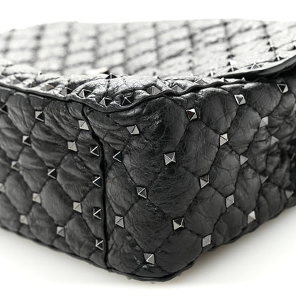 Valentino Garavani Craquele Nappa Large Rockstud Spike Shoulder Bag Black 9 of 9