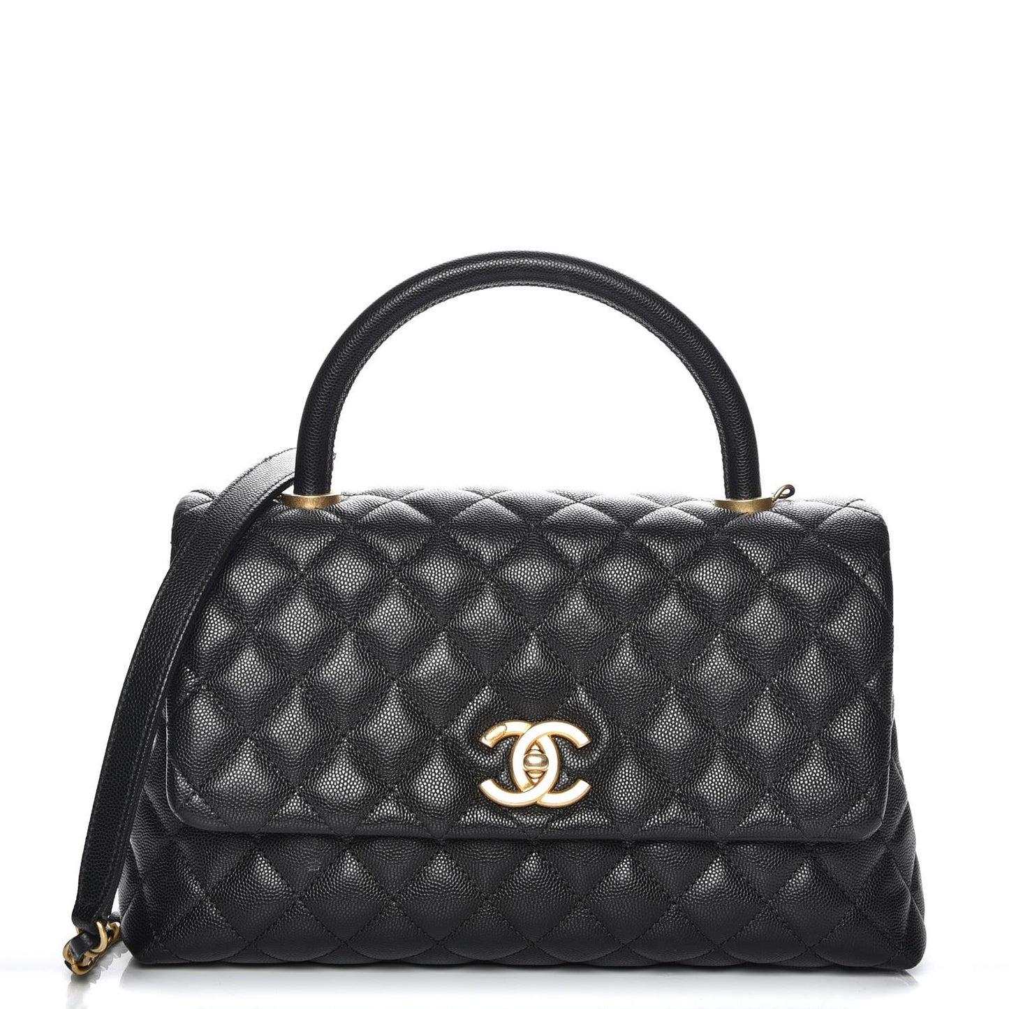 Caviar Quilted Small Coco Handle Flap Black