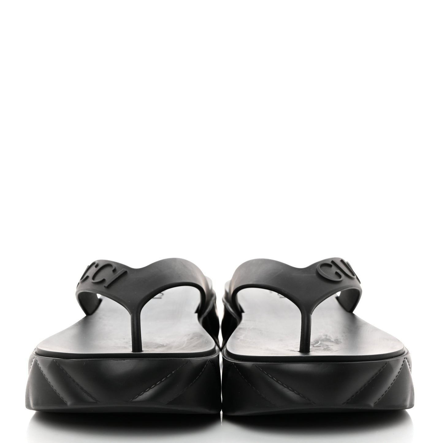 Rubber Chevron Logo Embossed Womens Thong Platform Sandals 35 Black