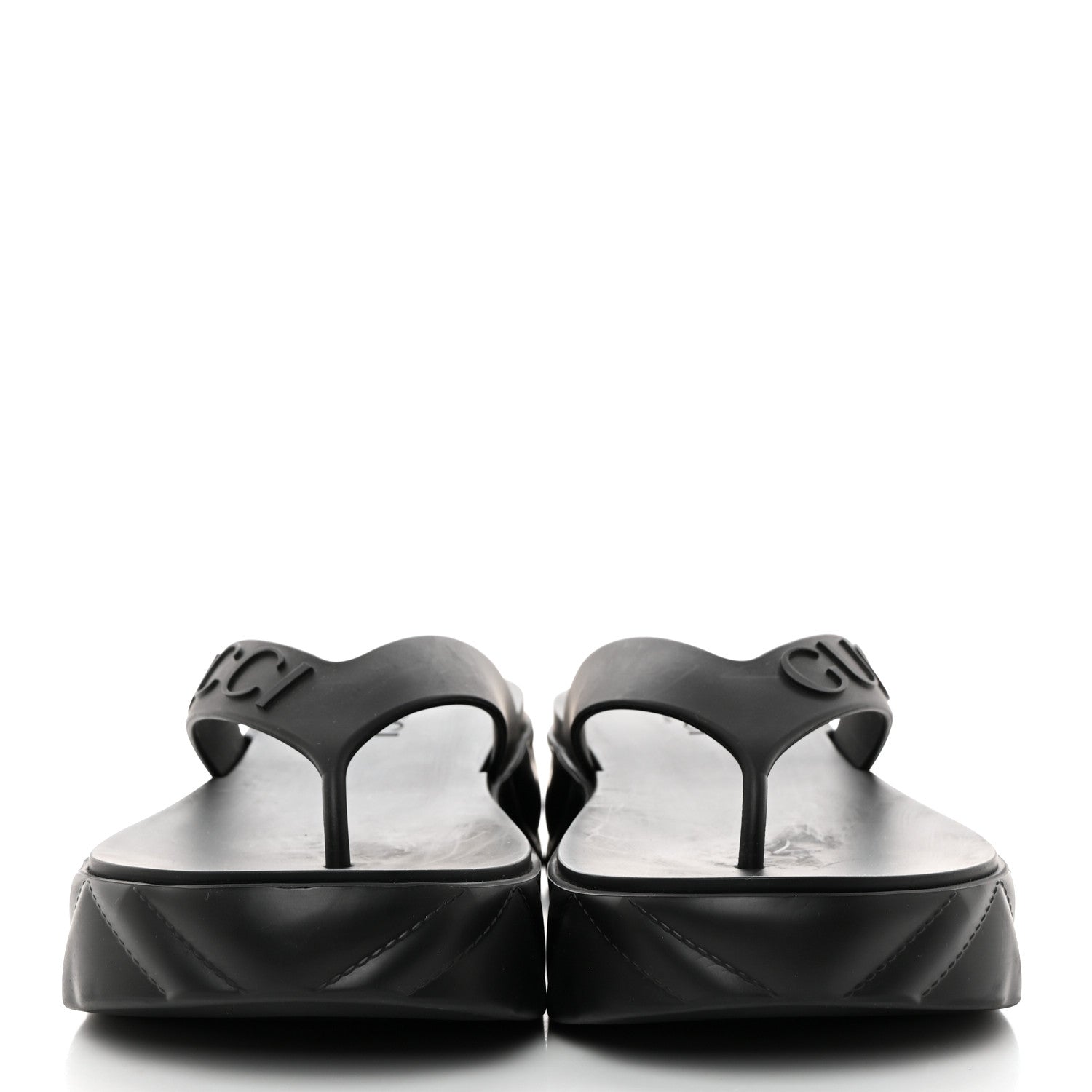 Gucci Rubber Chevron Logo Embossed Womens Thong Platform Sandals 35 Black 2 of 9