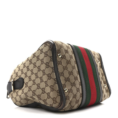 Gucci Monogram Selleria Calfskin Vintage Web Medium Boston Beige Ebony Cocoa 4 of 10