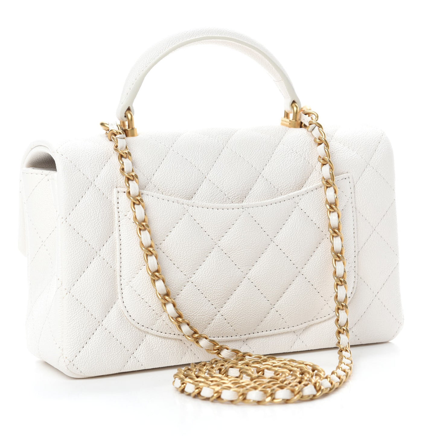 Caviar Quilted Mini Top Handle Rectangular Flap White