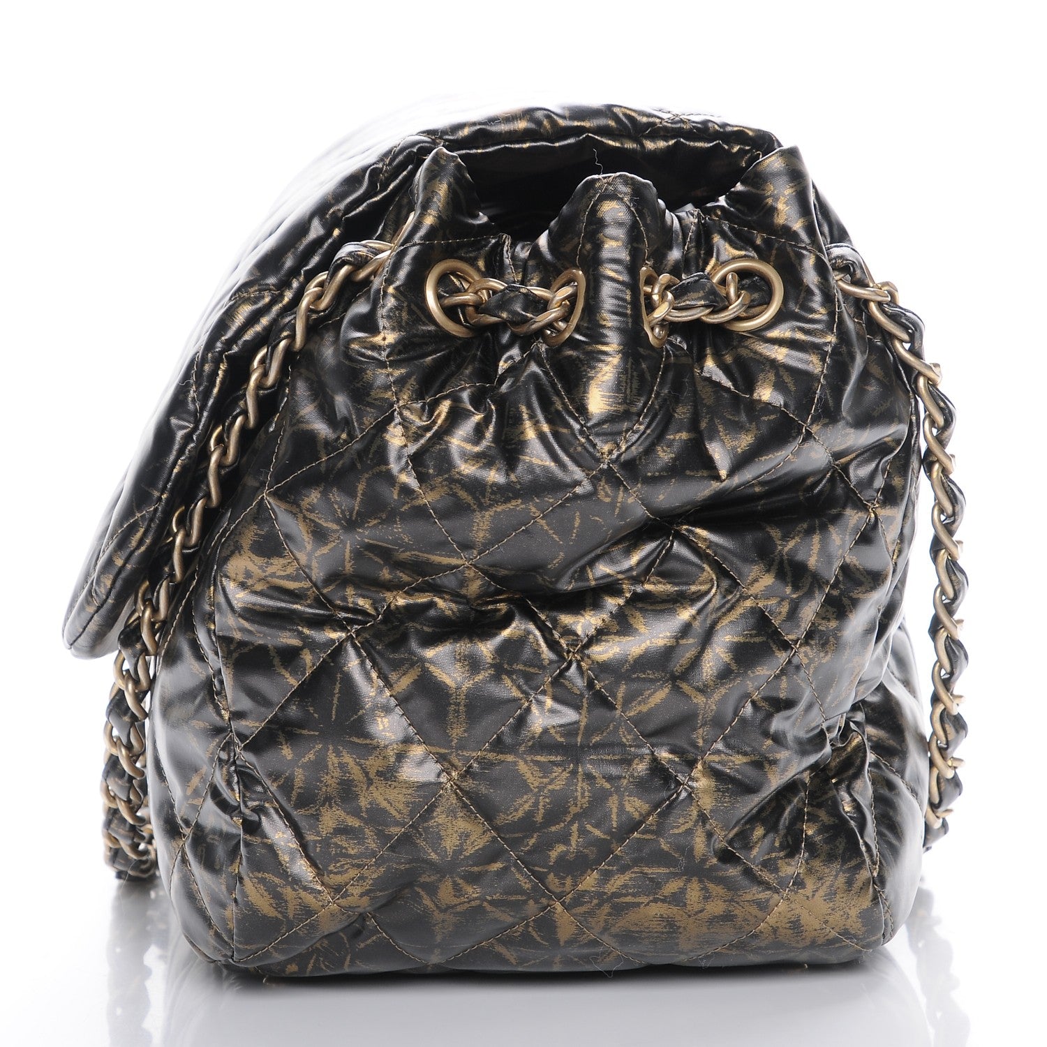 Chanel Nylon Printed Quilted Accordion Flap Black Gold 11 of 11