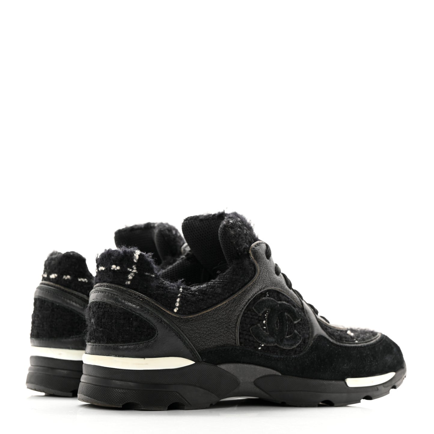 Tweed Suede Goatskin CC Sneakers 39 Black White