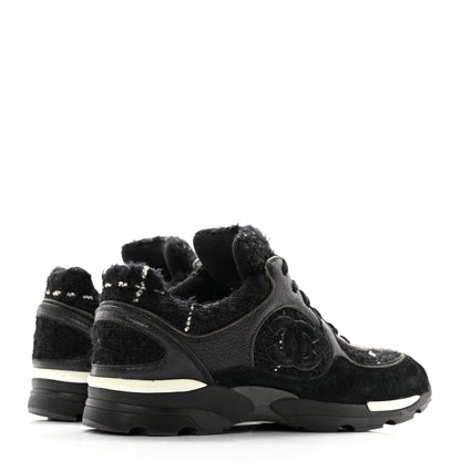 Chanel Tweed Suede Goatskin CC Sneakers 39 Black White 4 of 22