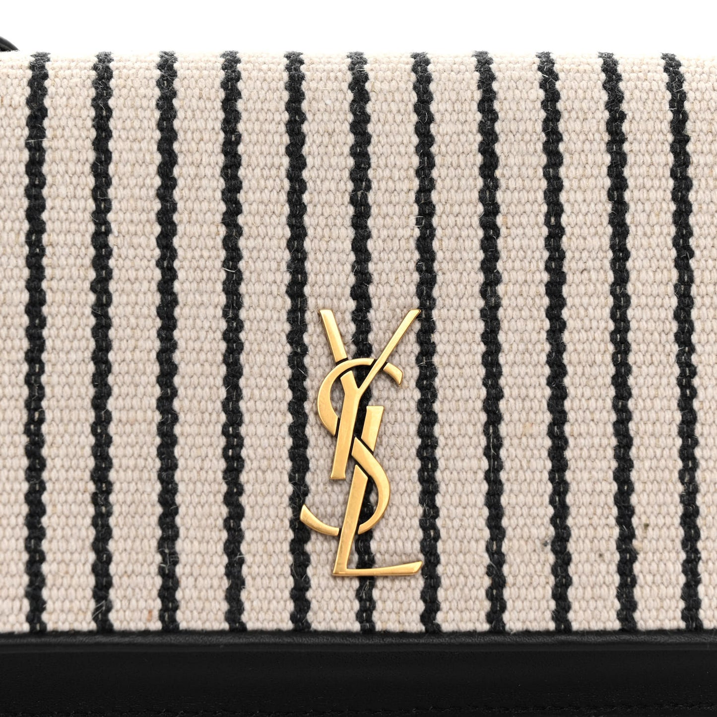 SAINT LAURENT Canvas Striped Phone Holder Crossbody Beige Black