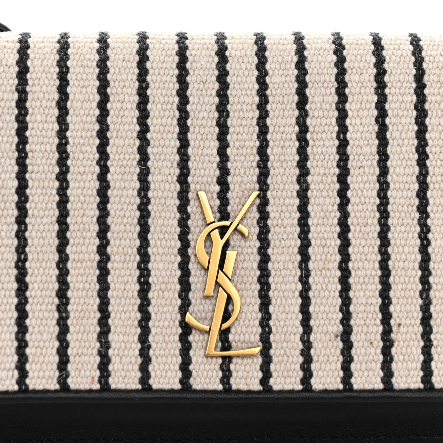 Saint Laurent SAINT LAURENT Canvas Striped Phone Holder Crossbody Beige Black 7 of 9