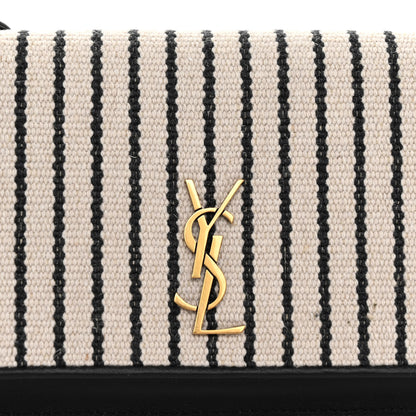 Saint Laurent SAINT LAURENT Canvas Striped Phone Holder Crossbody Beige Black 7 of 9