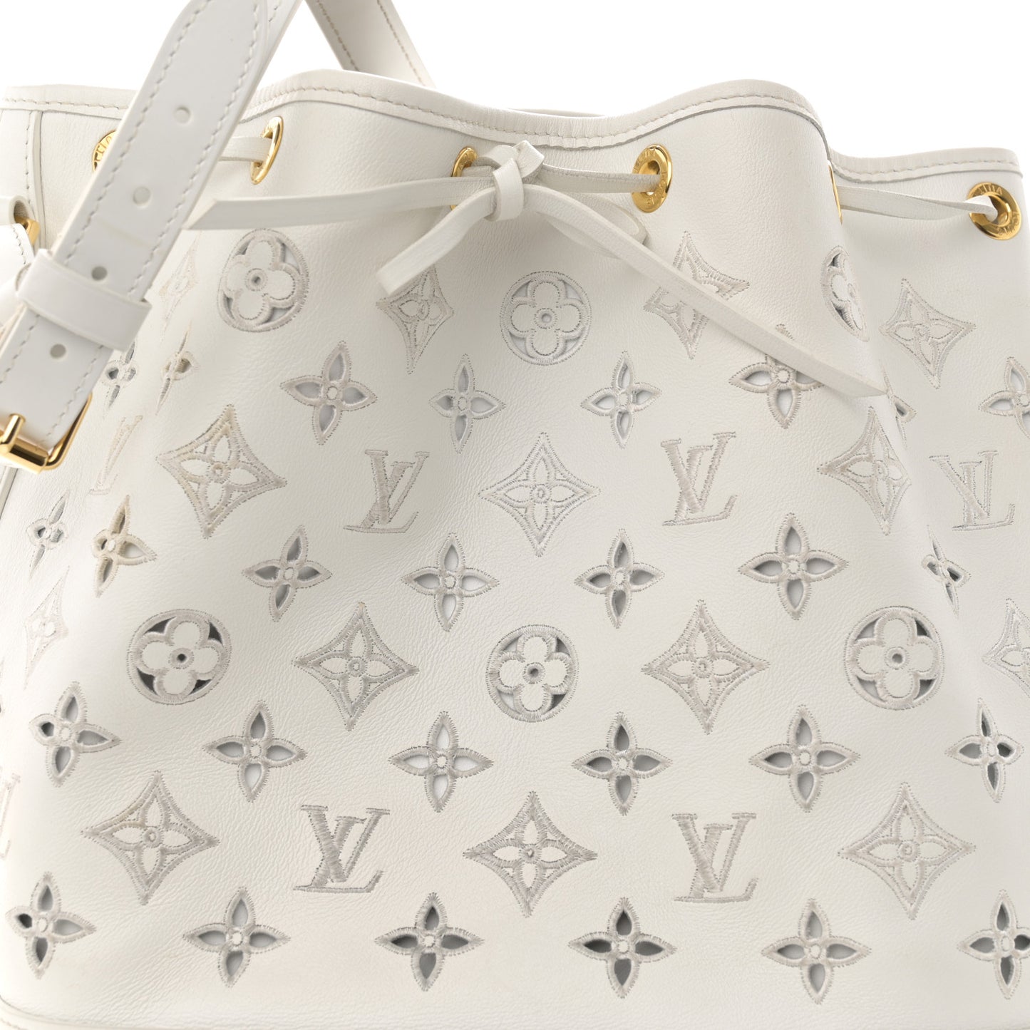 Calfskin Monogram Cutout Petit Noe White