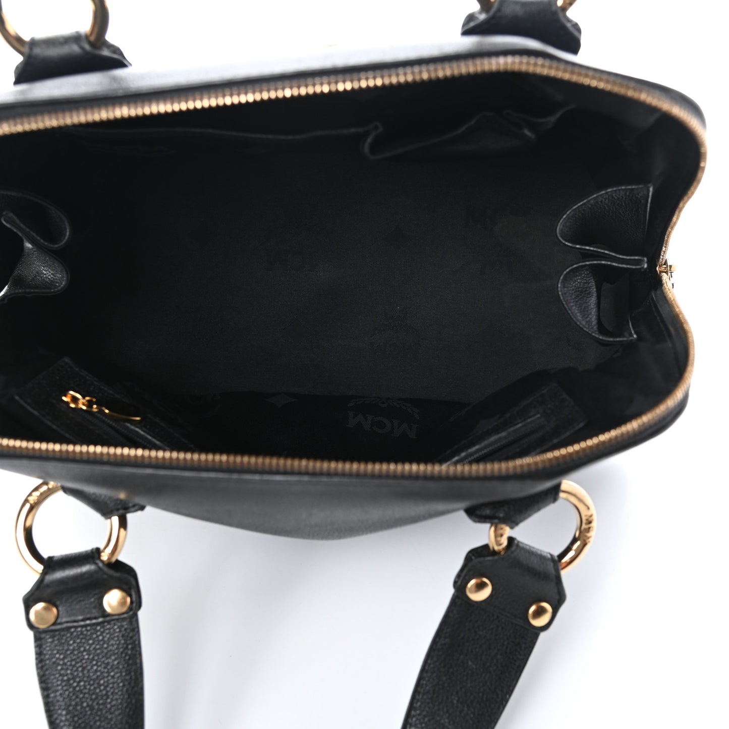 Grained Calfskin Studded Boston Bag Black