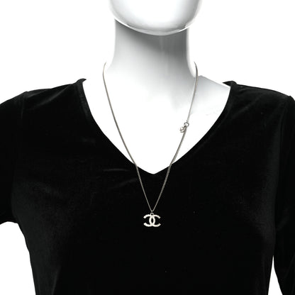 Chanel Crystal Pearl CC Pendant Necklace Silver 2 of 5