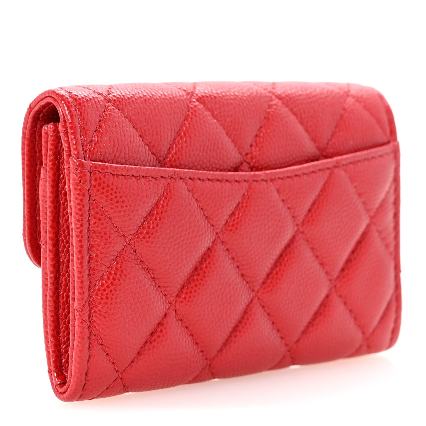 Caviar Quilted Flap Card Holder Wallet Red