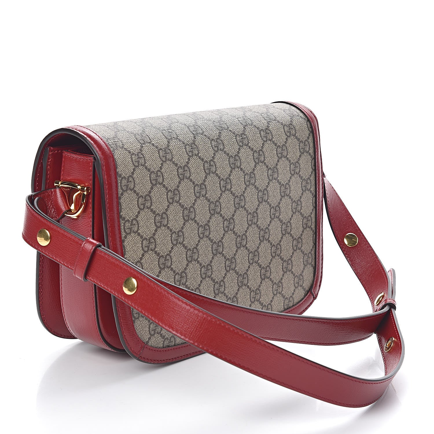 Gucci GG Supreme Monogram Azalea Calfskin Horsebit 1955 Shoulder Bag Beige Ebony New Cherry Red 3 of 10