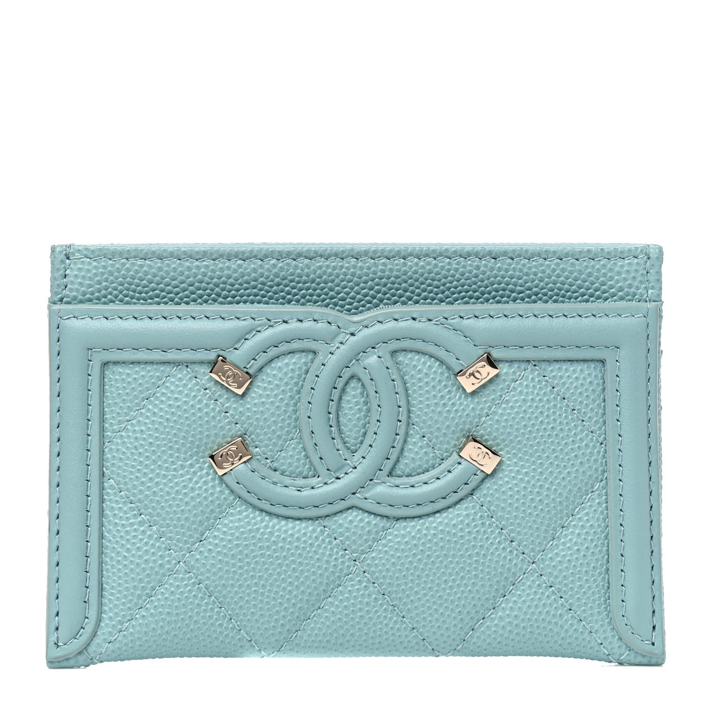 Caviar Quilted Filigree Card Holder Light Blue