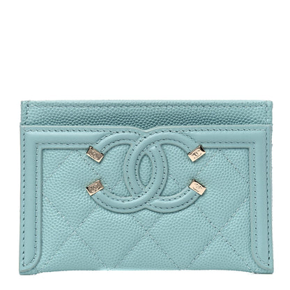 Chanel Caviar Quilted Filigree Card Holder Light Blue 1 of 6