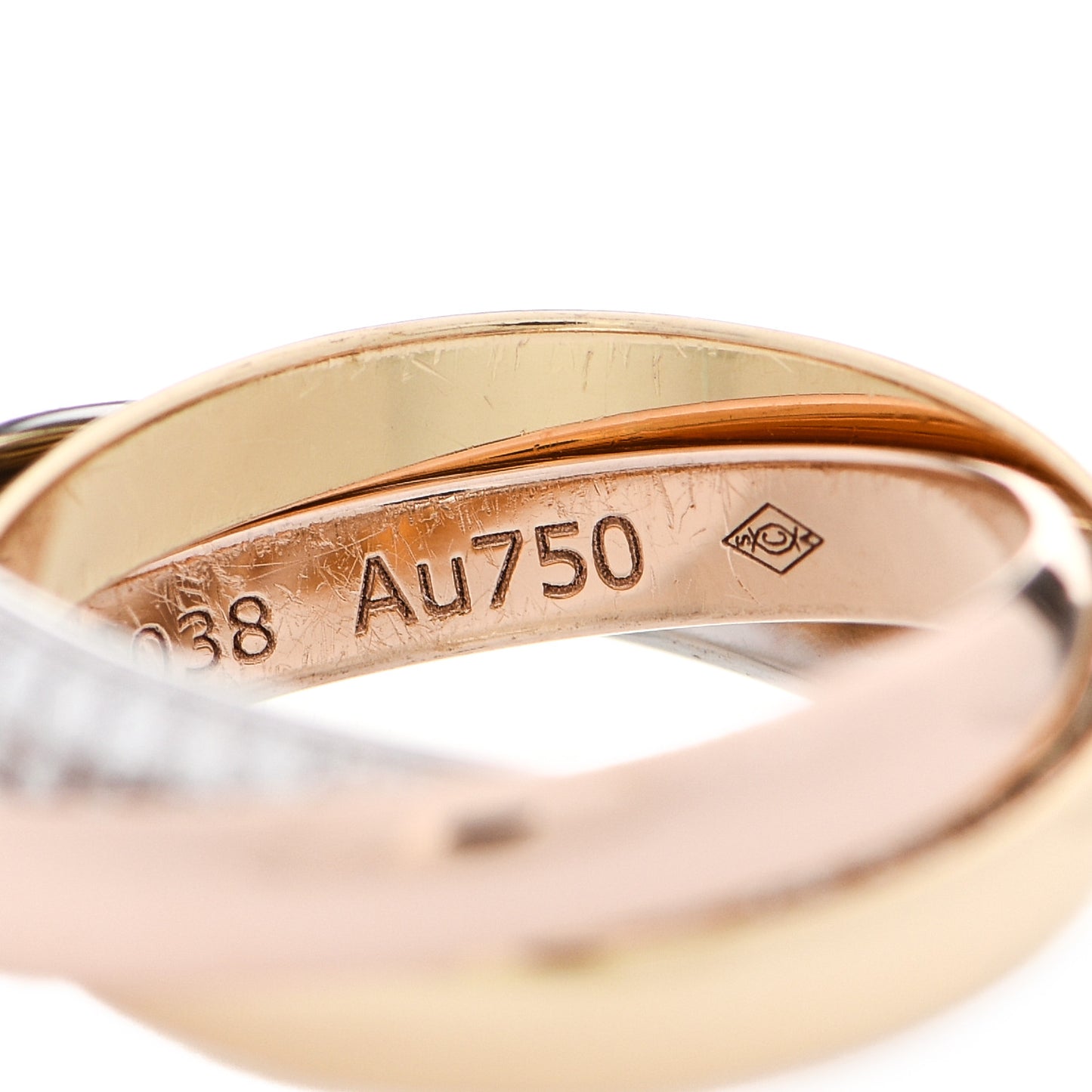 18K White Yellow Pink Gold Diamond Small Trinity Paved Ring 48 4.5