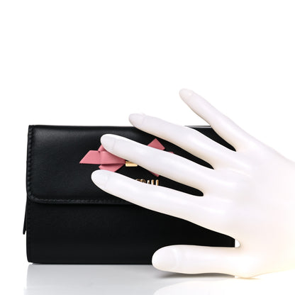 Miu Miu Soft Calfskin Bow Bi-Fold Wallet Black 2 of 9