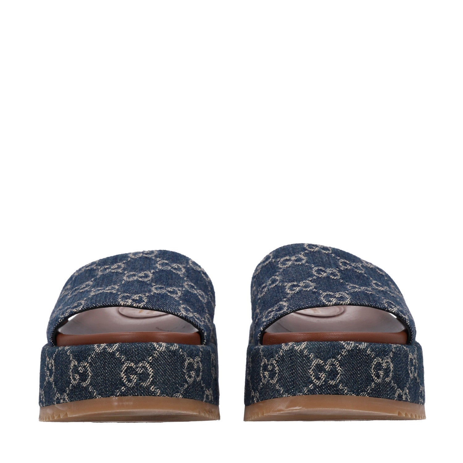 Gucci New Denim GG Monogram Angelina Platform 55mm Slide Sandals 37 Blue Tea 4 of 10