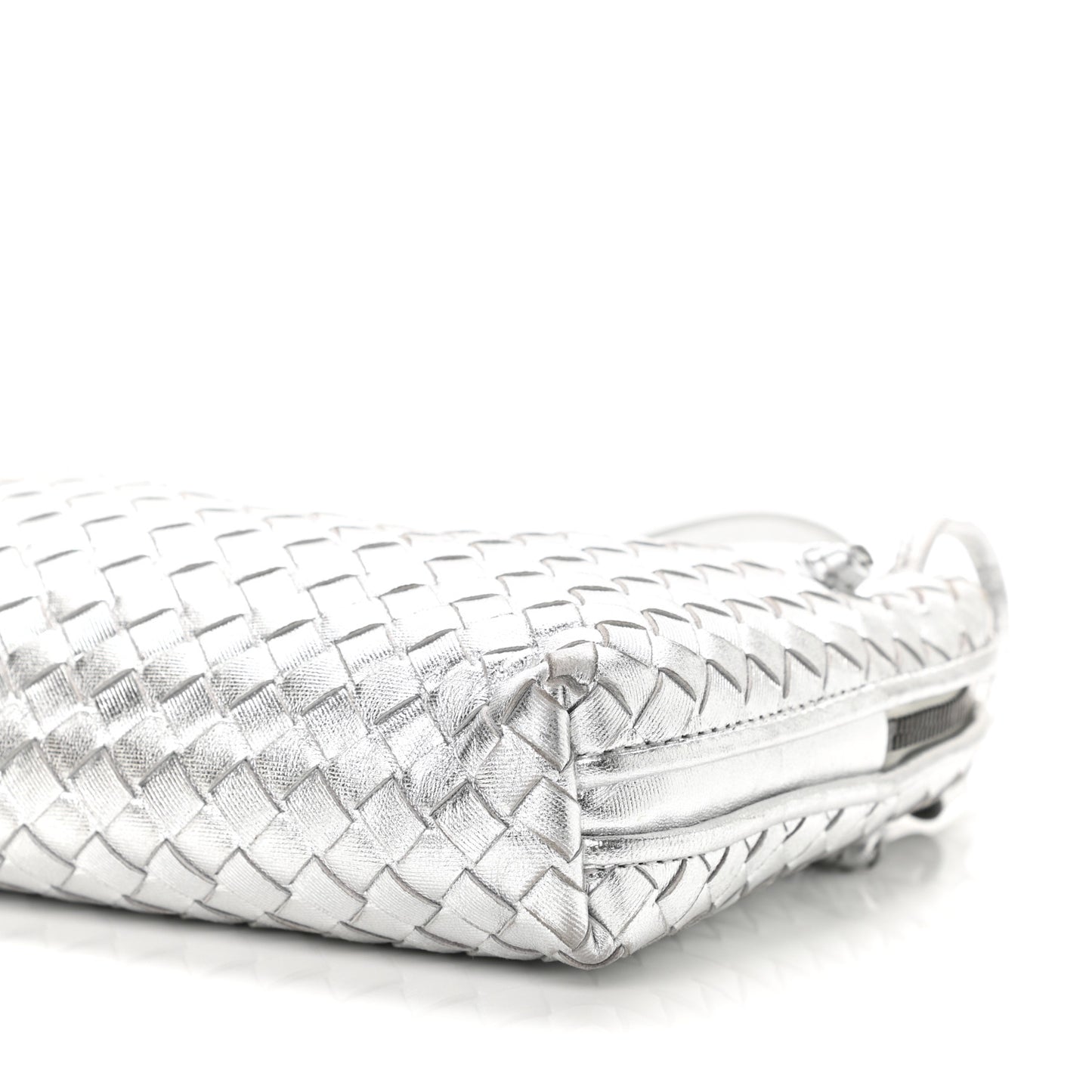 Metallic Grosgrain Intrecciato Nodini Crossbody Messenger Silver
