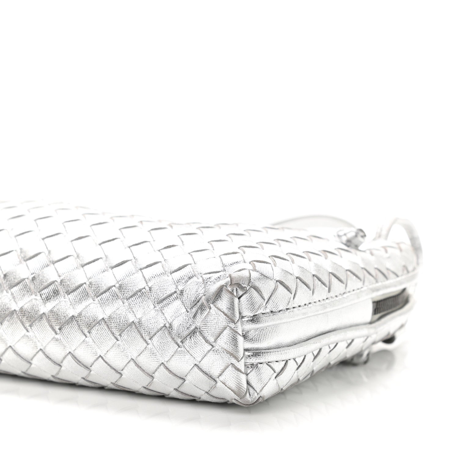 Bottega Veneta Metallic Grosgrain Intrecciato Nodini Crossbody Messenger Silver 10 of 10