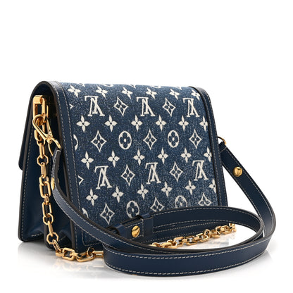 Louis Vuitton Denim Monogram Jacquard Dauphine MM Bleu 3 of 9