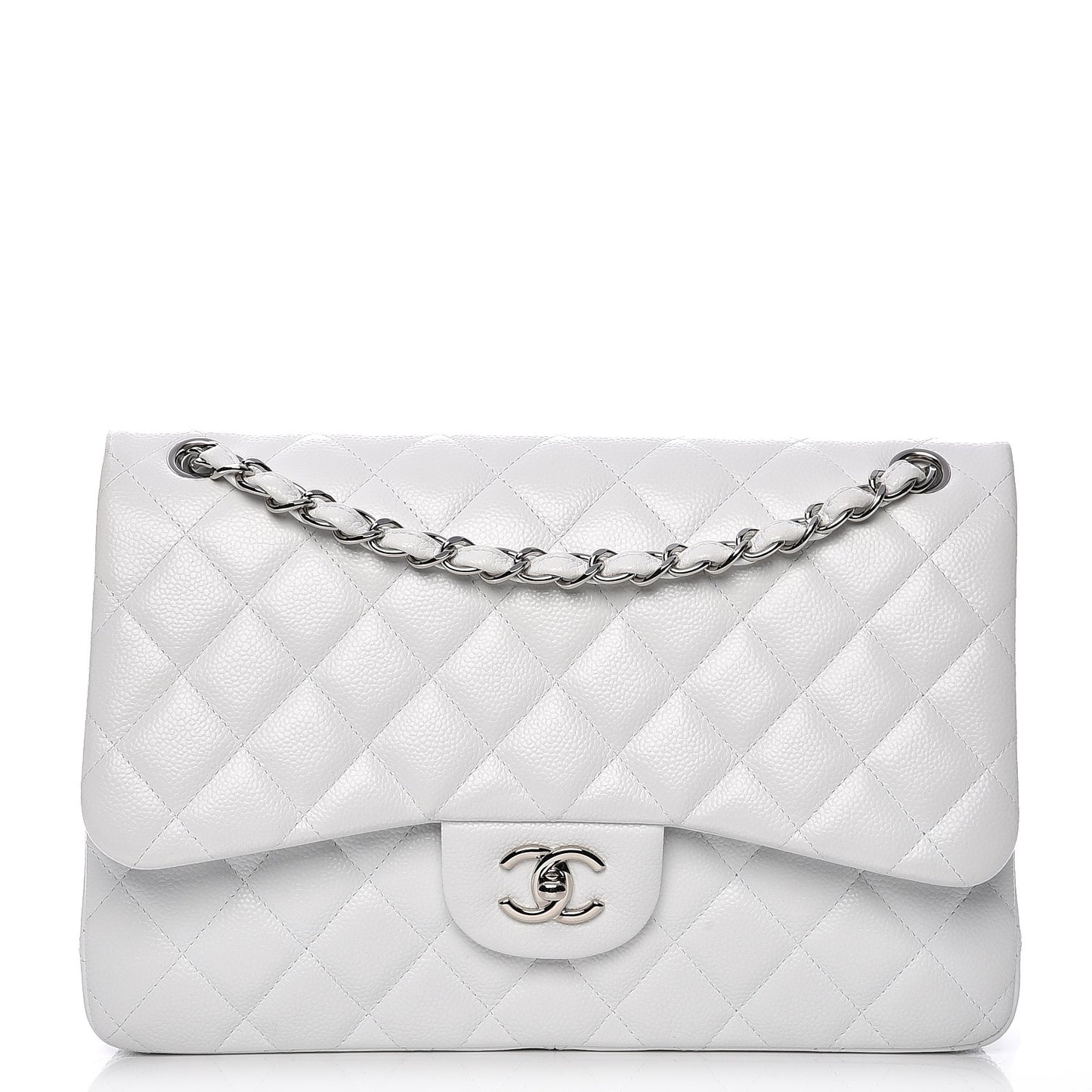 Caviar Quilted Jumbo Double Flap White