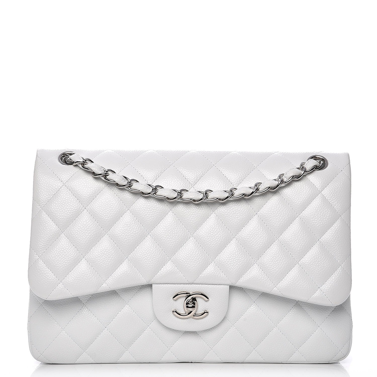 Chanel Caviar Quilted Jumbo Double Flap White 1 of 10