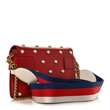Gucci Calfskin Pearl Queen Margaret Studded Mini Broadway Bag Red 3 of 12