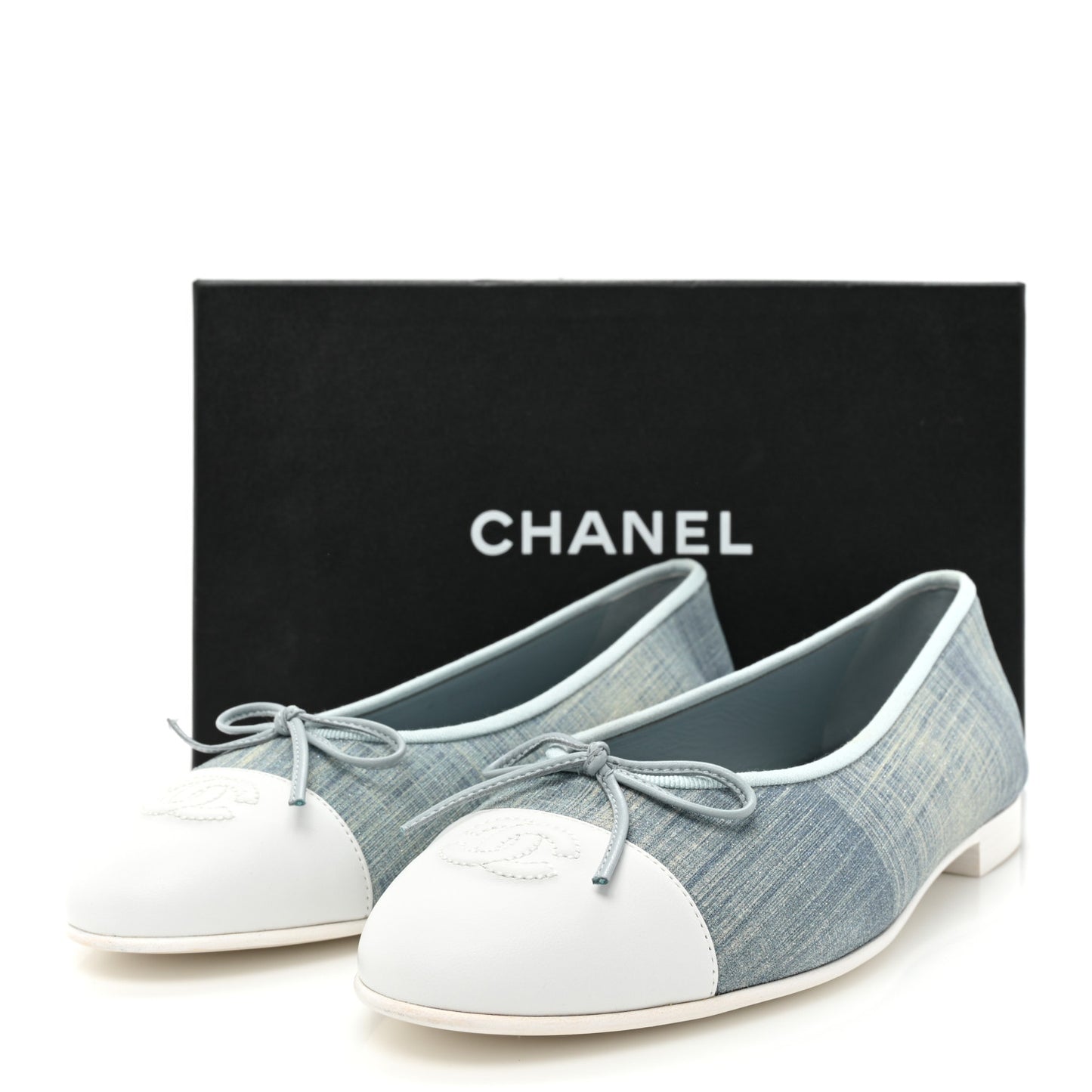 Denim Lambskin CC Cap Toe Ballerina Flats 41 Light Blue