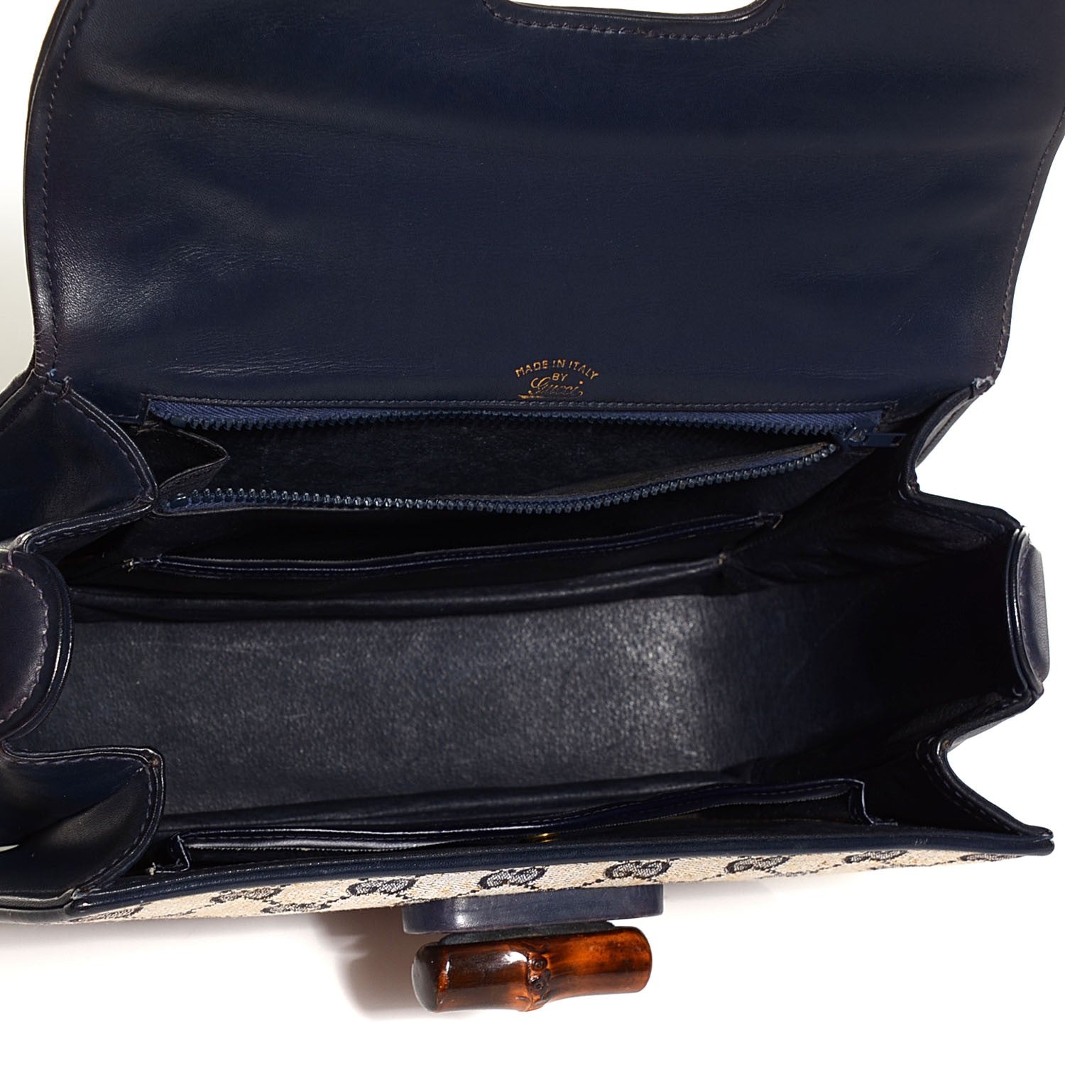 Gucci Monogram Bamboo Medium Top Handle Bag Navy 5 of 6