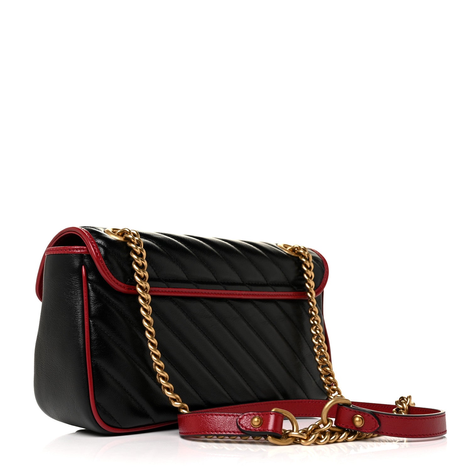 Gucci Vintage Effect Calfskin Matelasse Diagonal Small Torchon GG Marmont Shoulder Bag Black Romantic Cherry 3 of 9