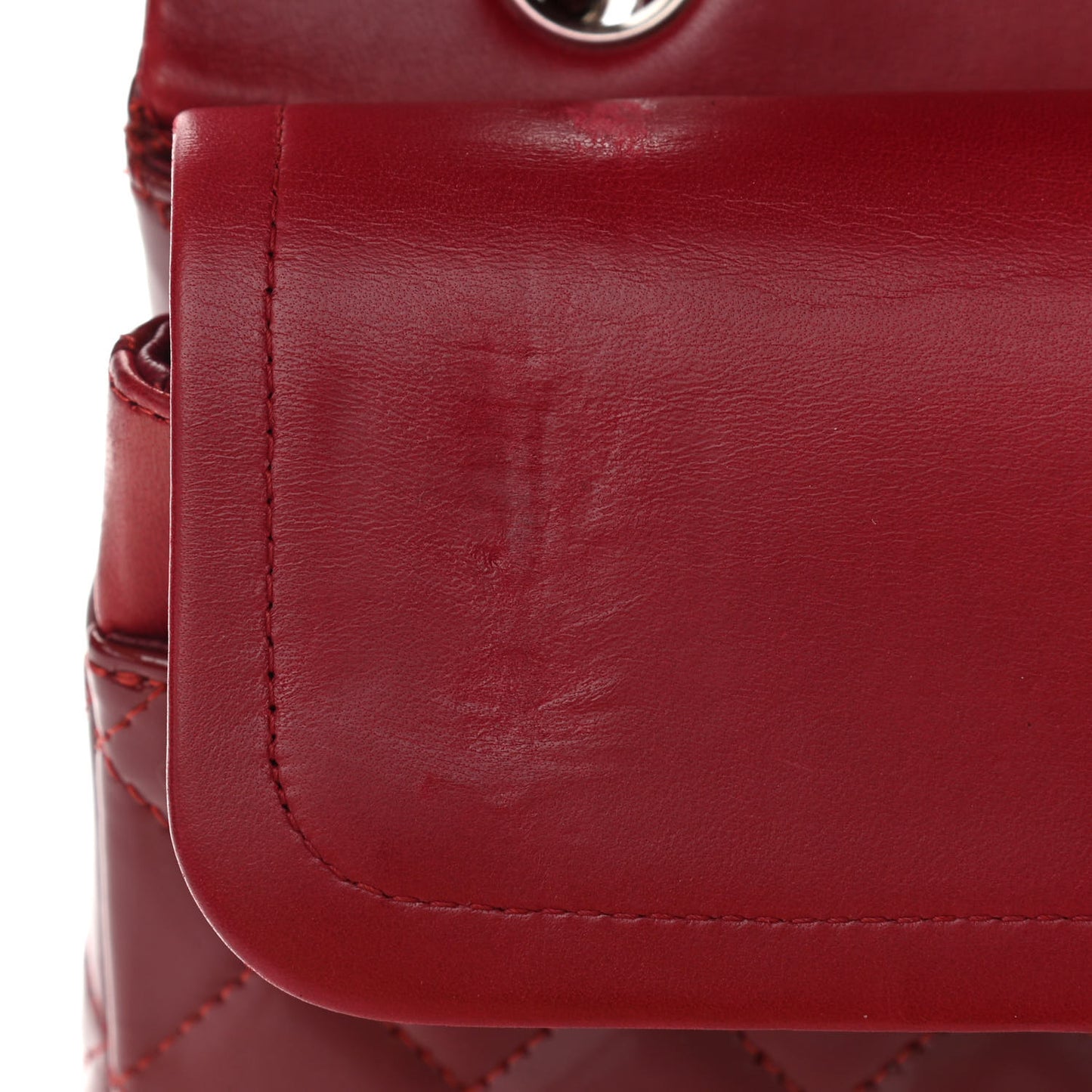 Patent Calfskin Quilted Medium Double Flap Dark Red