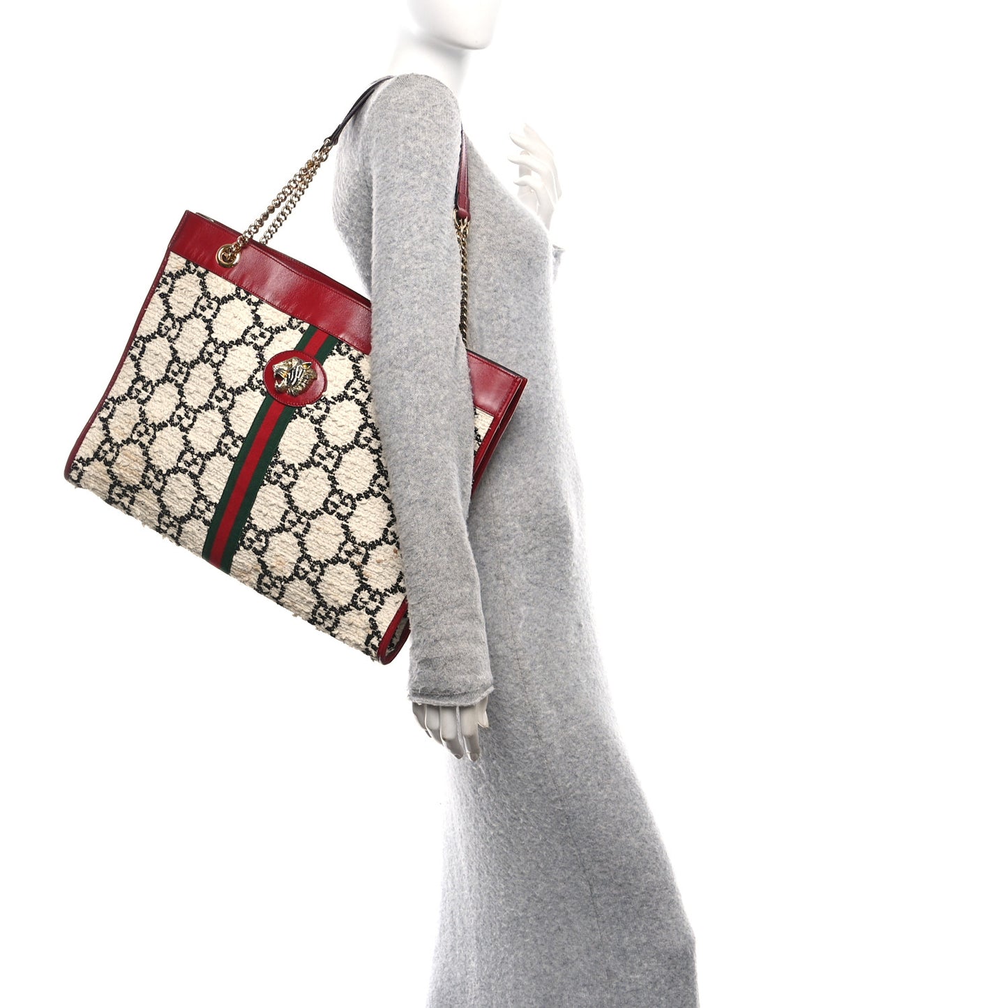 Tweed GG Monogram Large Rajah Chain Tote White Black Romantic Cherry