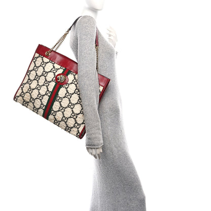 Gucci Tweed GG Monogram Large Rajah Chain Tote White Black Romantic Cherry 2 of 12