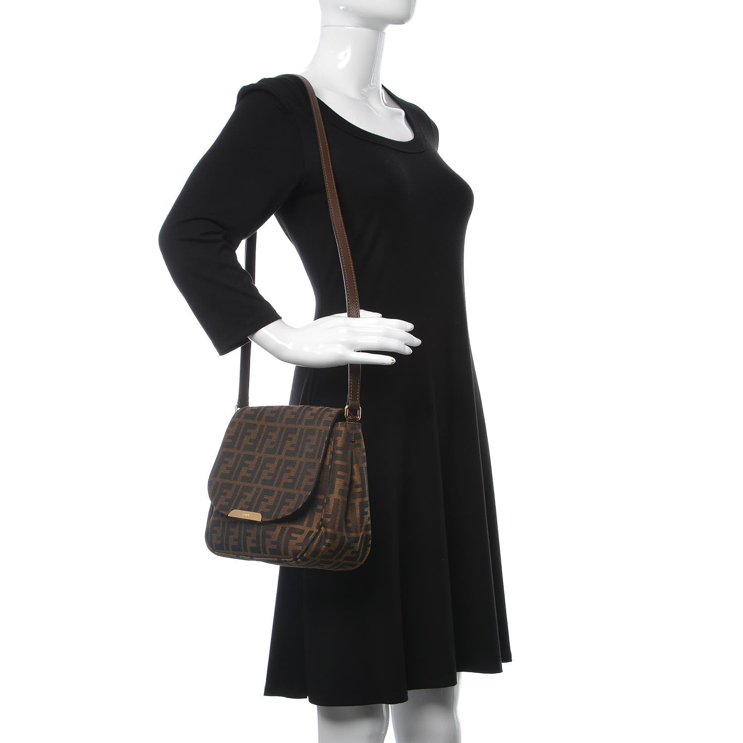 Fendi Zucca Vitello Artic Small Messenger Bag Tobacco Castagna 2 of 7