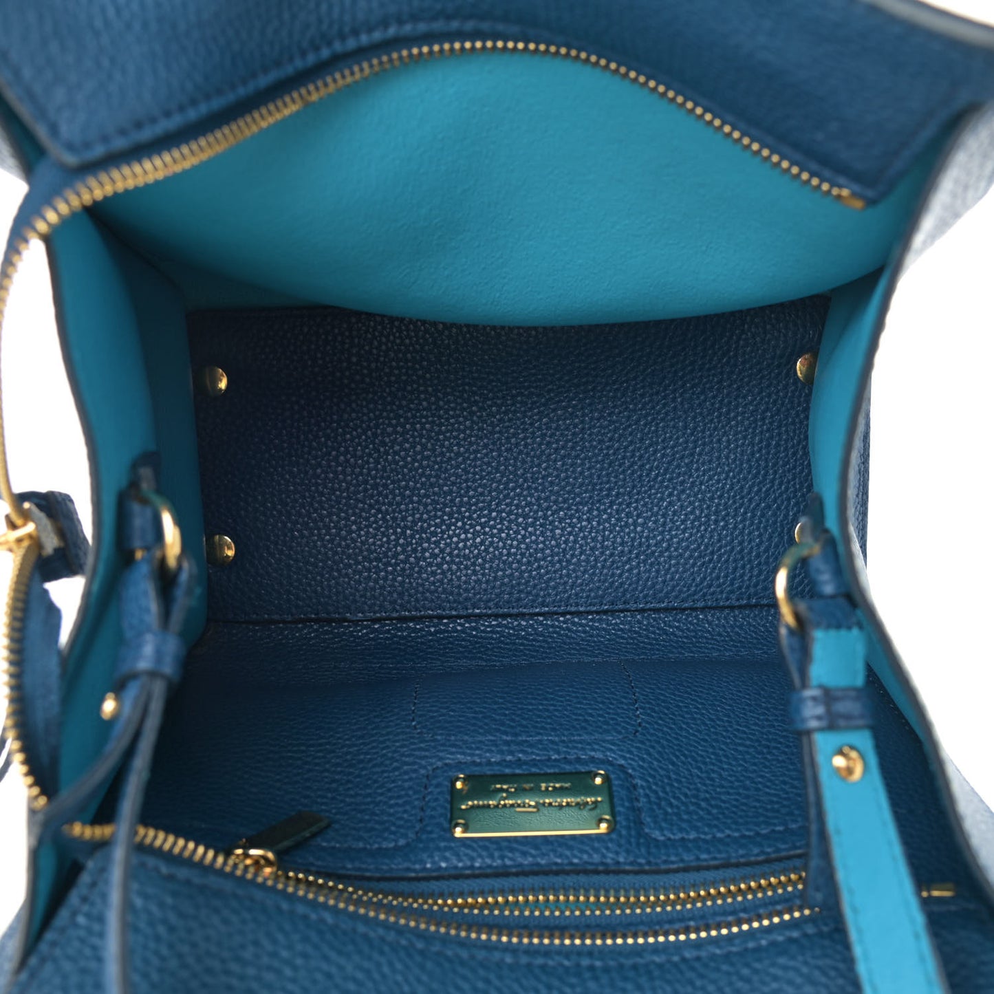 Hammered Calfskin Double Handle Small Amy Tote Blue