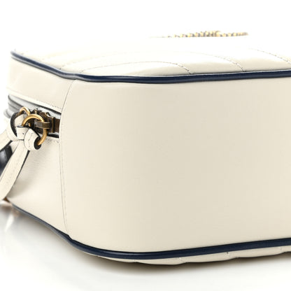 Gucci Vintage Effect Calfskin Matelasse Diagonal Small Torchon GG Marmont Bamboo Top Handle Shoulder Bag Mystic White Blue Agata 8 of 9