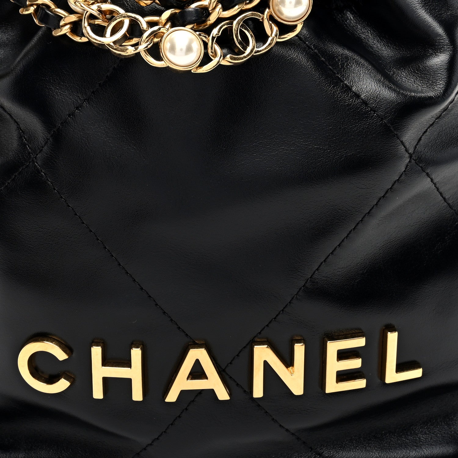Chanel Shiny Calfskin Quilted Pearl CC Chain Mini Chanel 22 Black 8 of 11