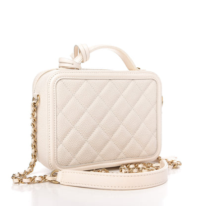 Chanel Caviar Quilted Small CC Filigree Vanity Case White 3 of 10